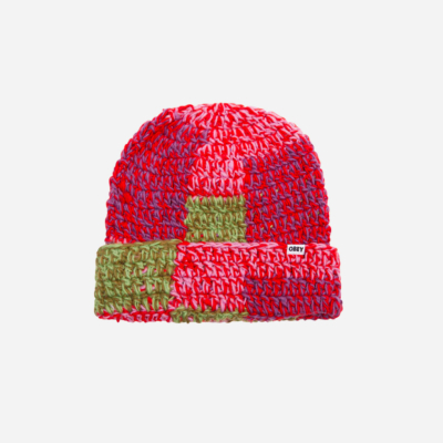 OBEY- PATCHWORK RIB BEANIE - Red multi