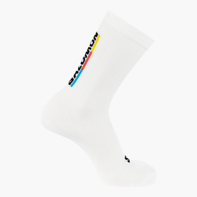 SALOMON SPORTSTYLE - PULSE RACE FLAG CREW SOCKS - White / Bright Red / Lemon