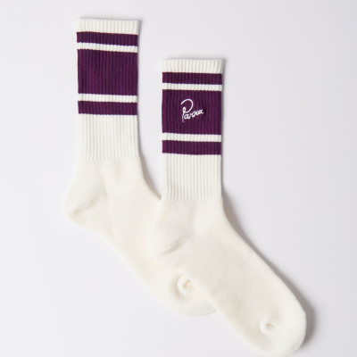 Parra - Signature Striped Crew Socks - Off White Purple