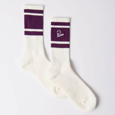 Parra - Signature Striped Crew Socks - Off White Purple