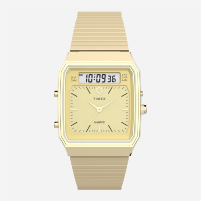 Timex - Q Timex® 1982 Ana-Digi Reissue 33mm Stainless Steel Bracelet Watch - Gold-Tone / Gold-Tone
